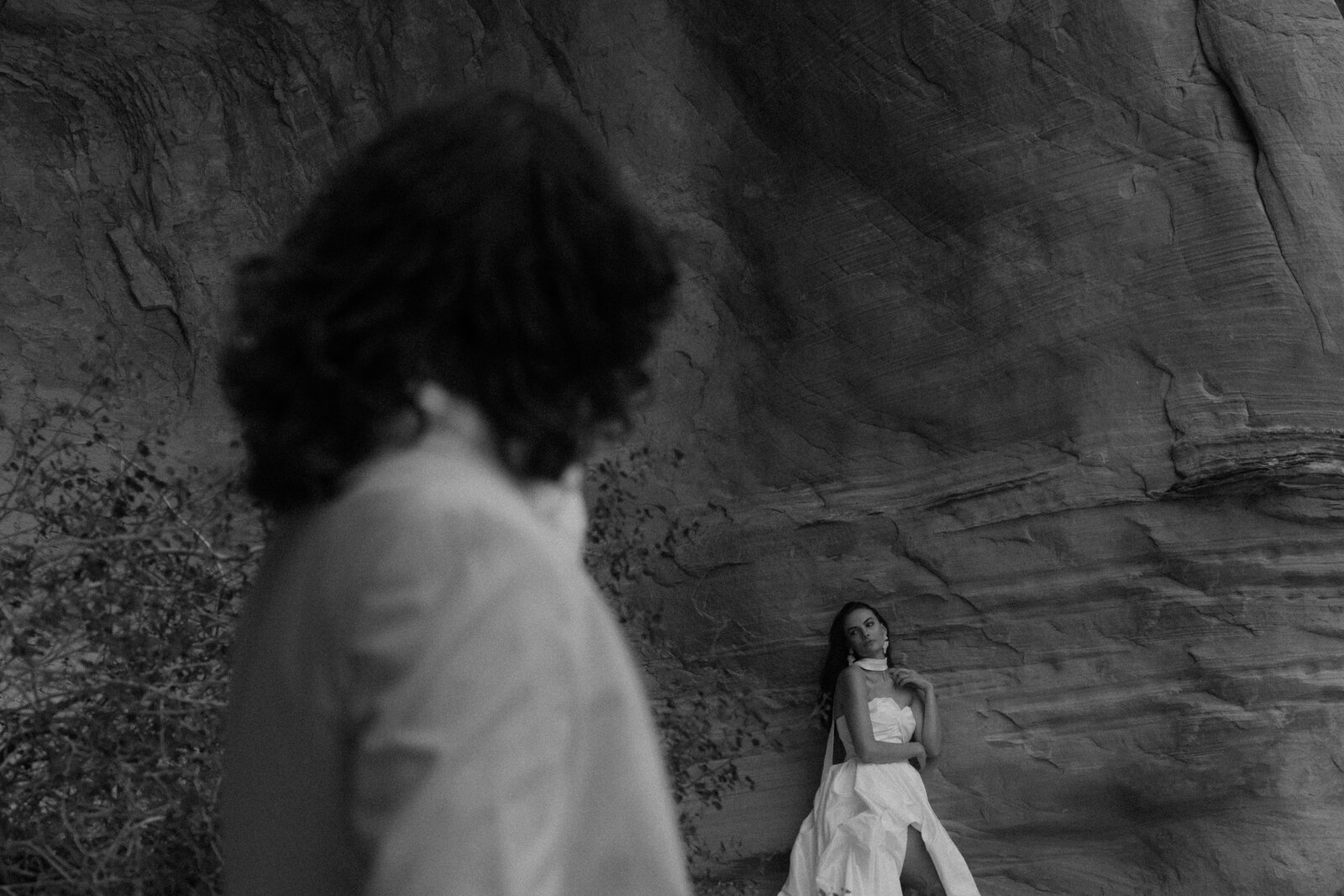Southern California Luxury Wedding Couple posing in the desert