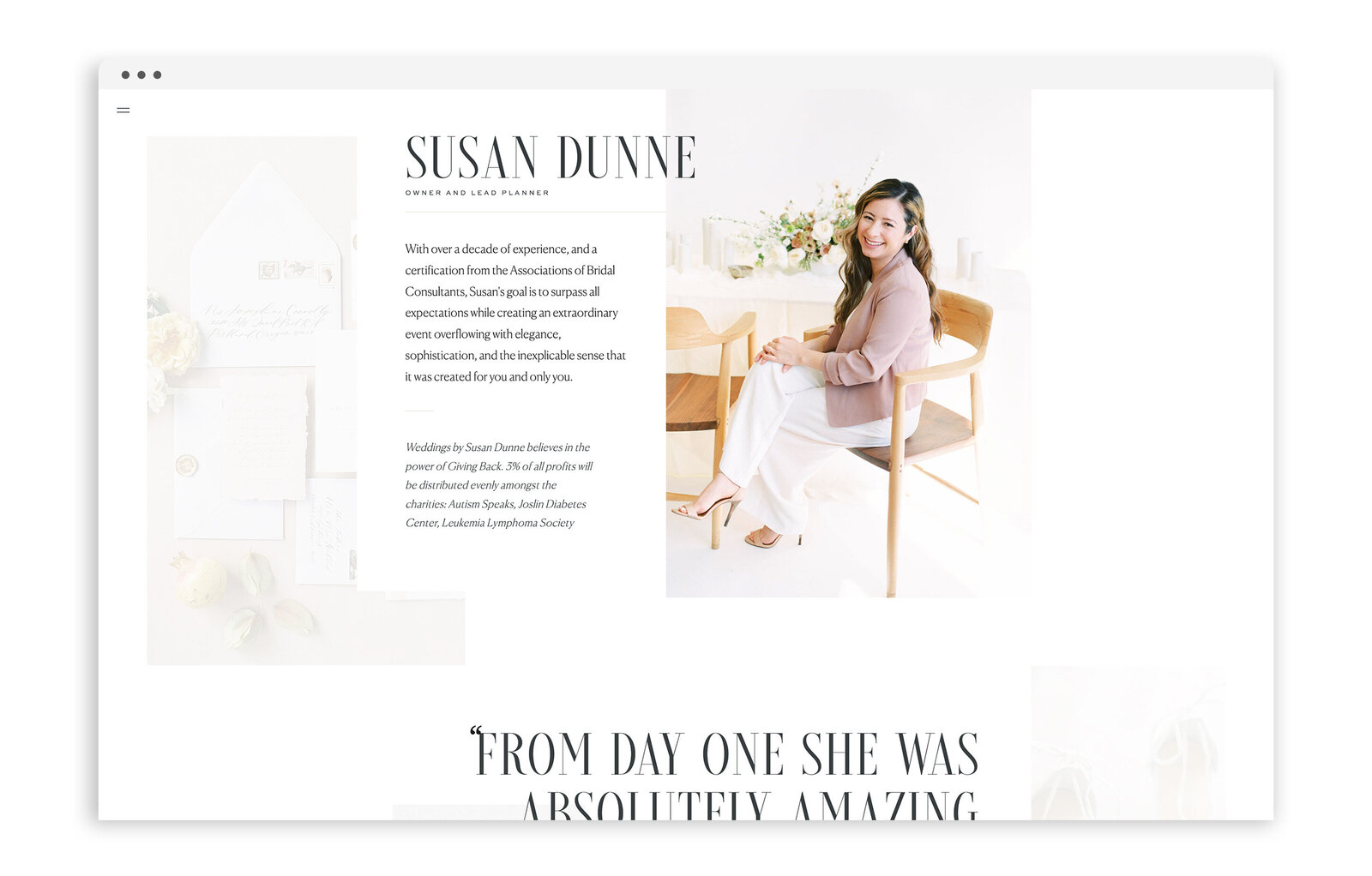 Custom Brand and Showit Website Design for Weddings by Susan Dunne - Best Branding and Website Designers for Creatives With Grace and Gold