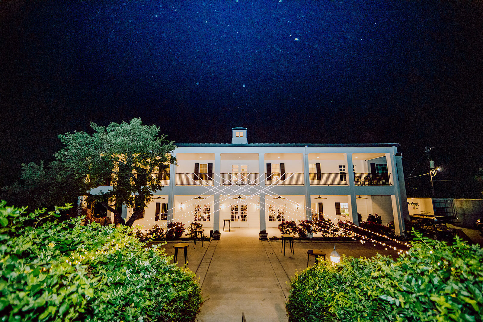 Kendall Point wedding venue at night.