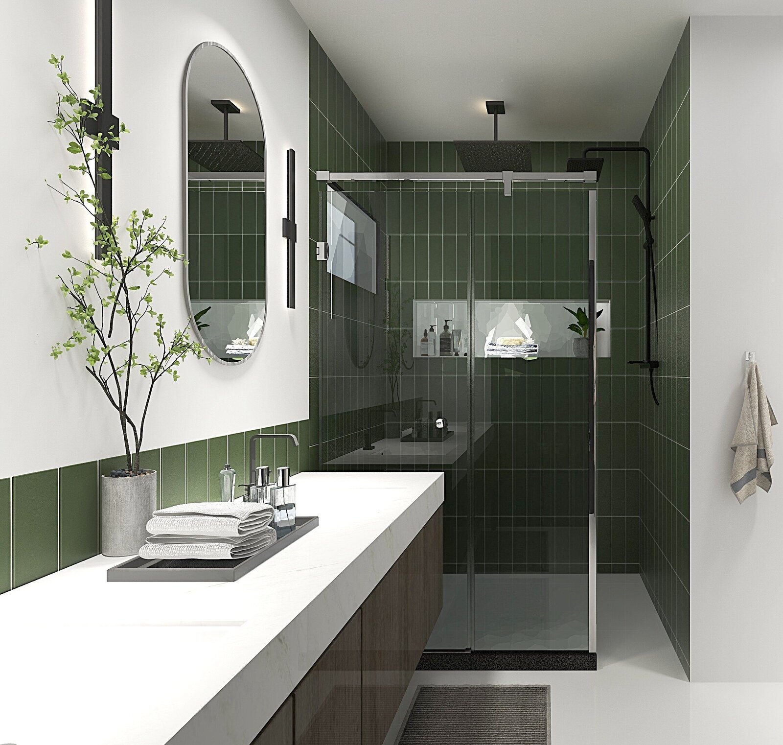 green tile in modern bathroom