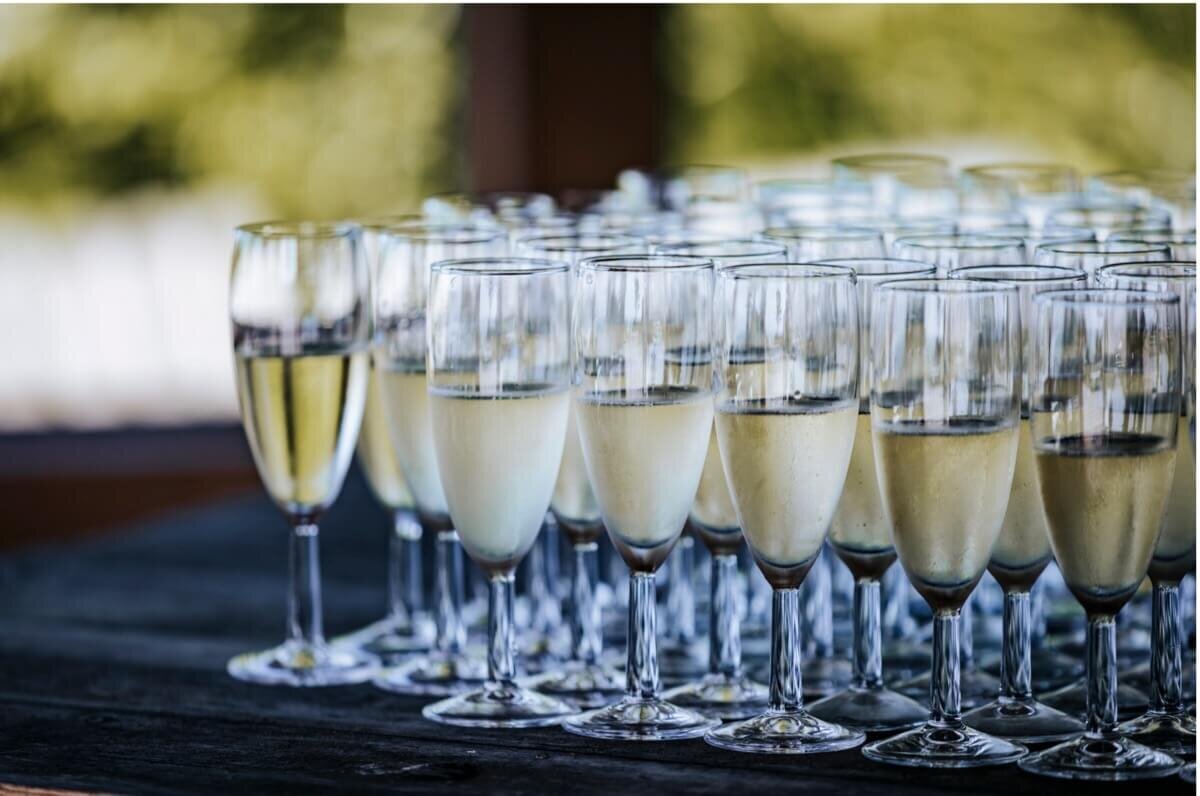 A table full of glasses of Champagne