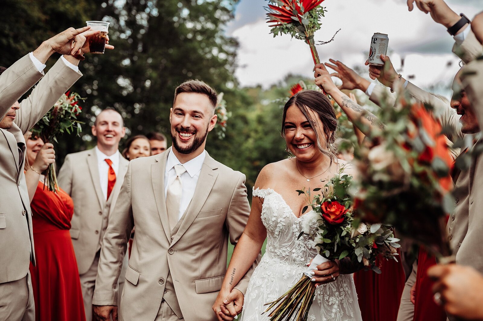 Bride and groom at Harper Event Venue with Bridal Party