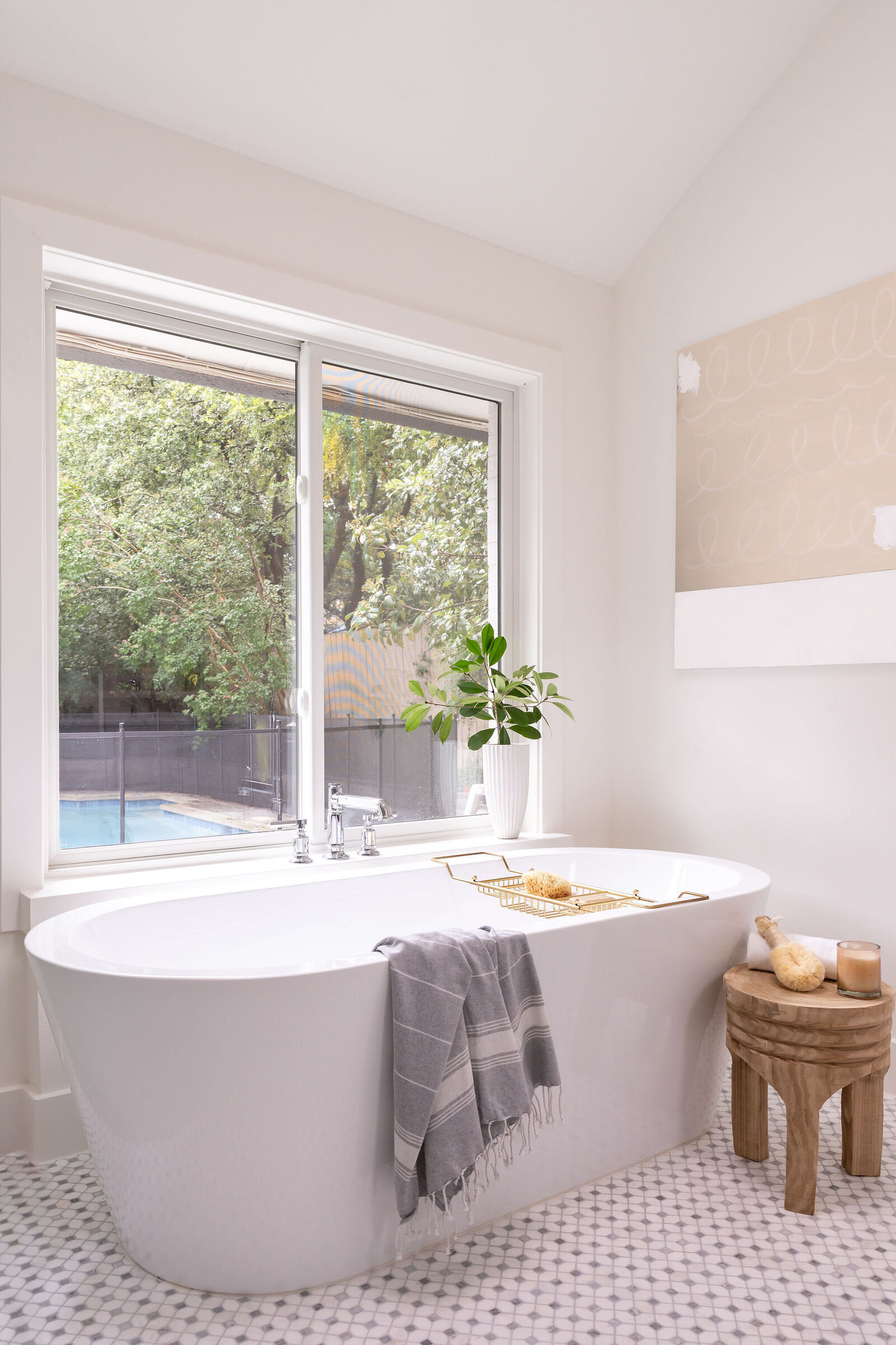 Nuela Designs Primary Bathroom Freestanding tub in Front of Window