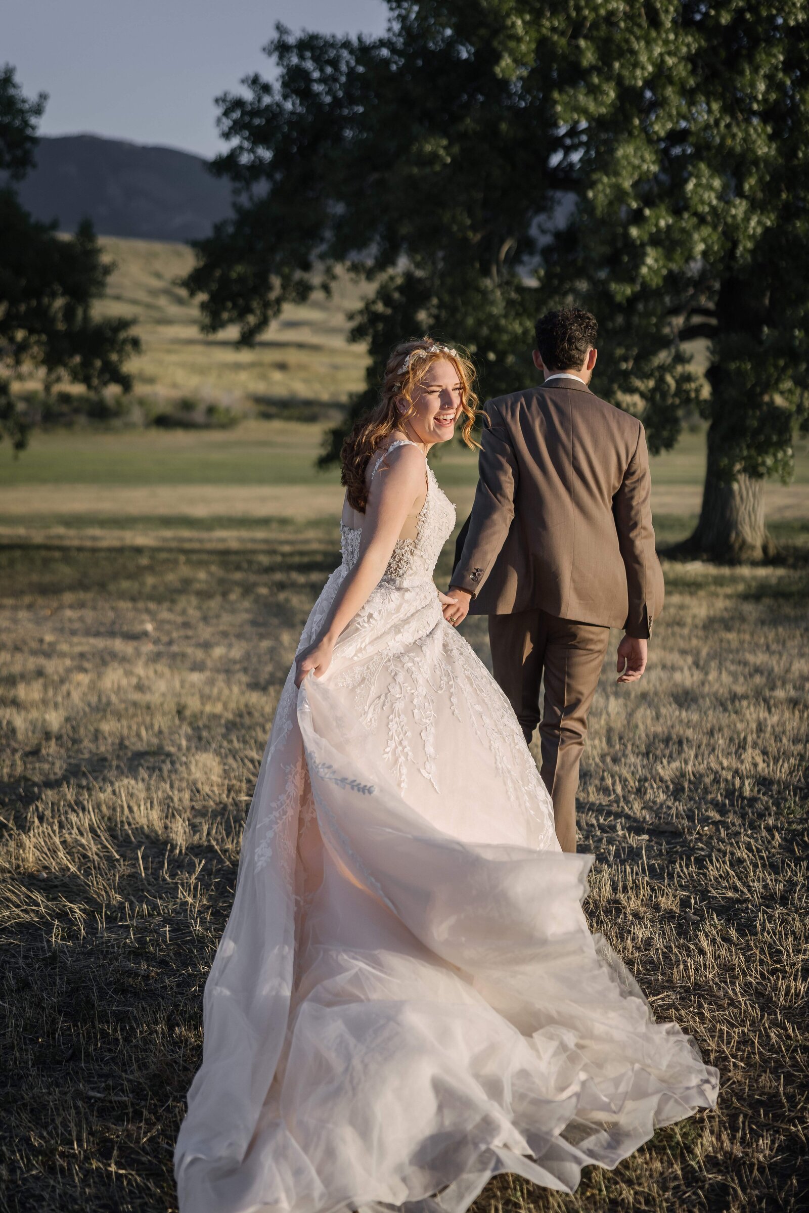 a-line, blush wedding dress with lace