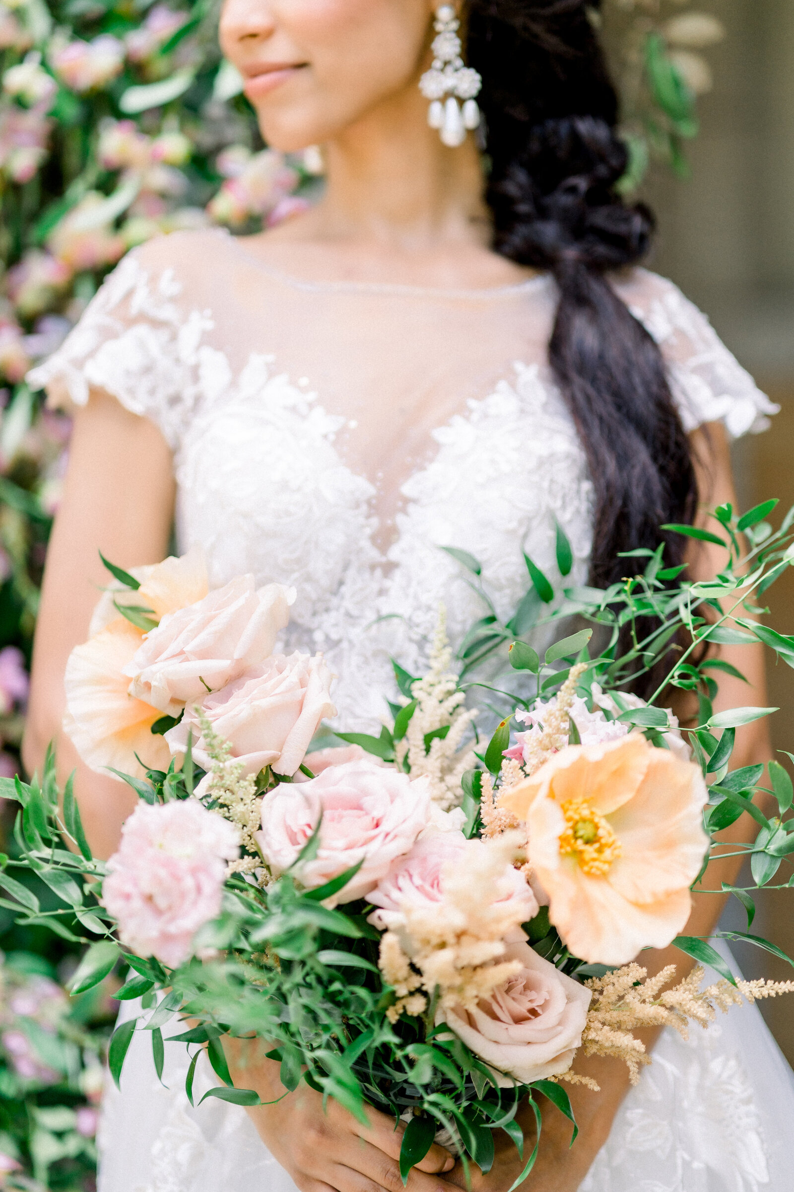 Bride holding wedding bouquet at Filoli in Woodside, CA