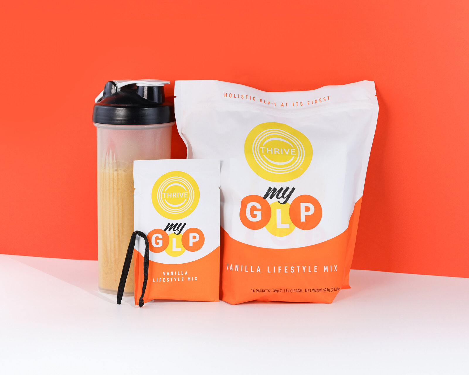Colorful ecommerce product photography for protein health supplement brand