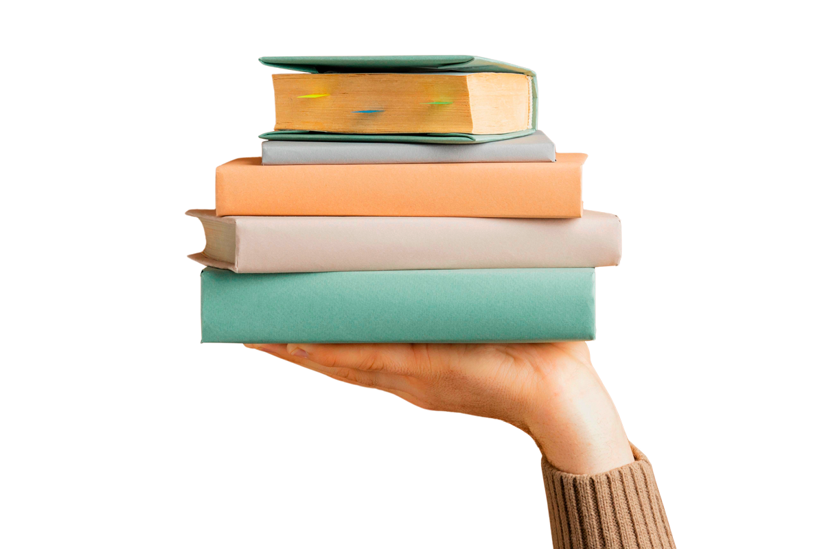 Hand Holding Stack of Books for the Rhode Island Reading Festival