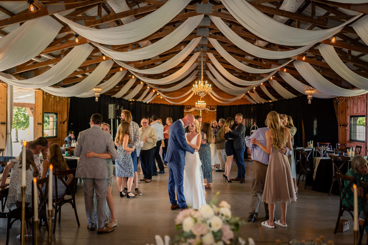 Indoor wedding reception with drapings