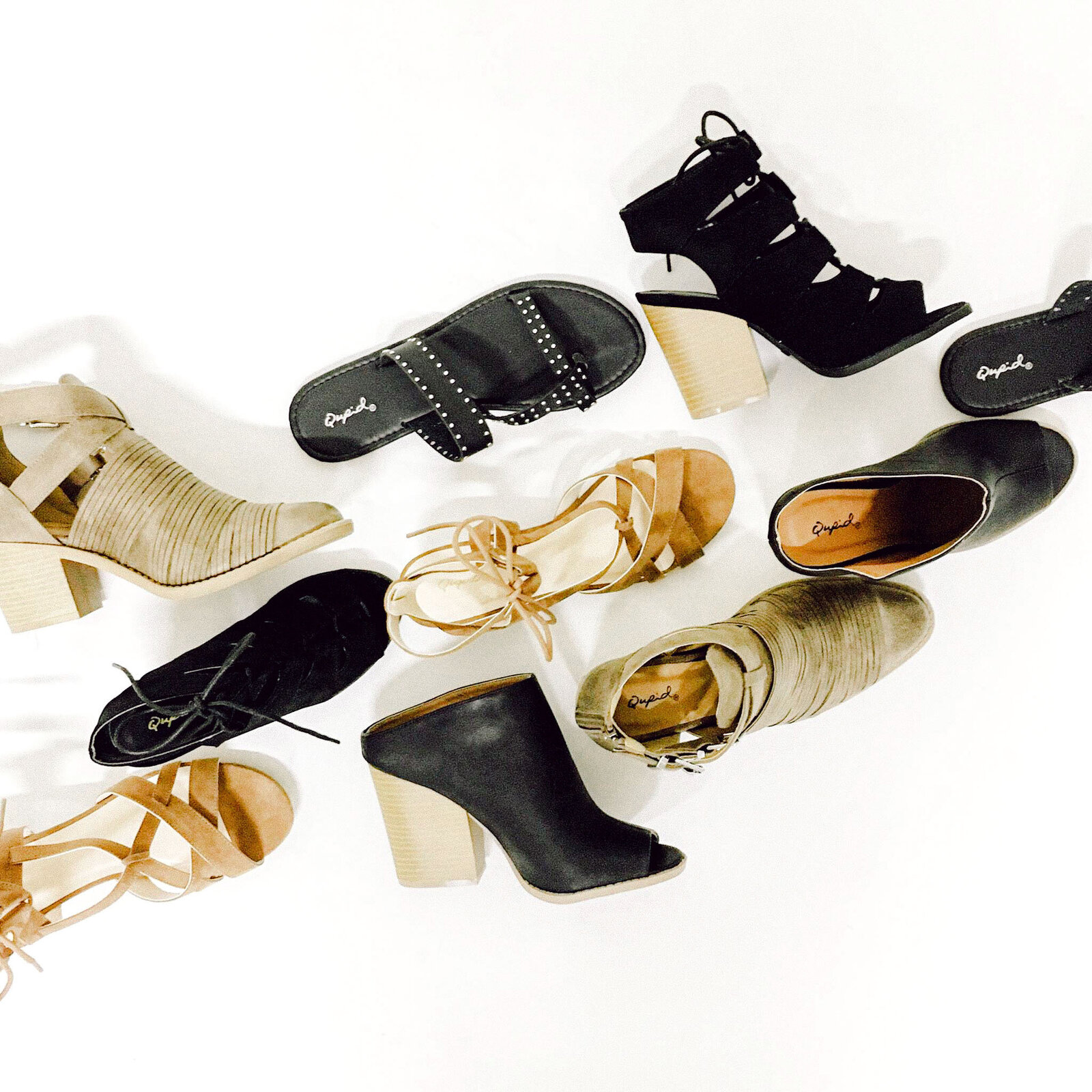 Shoe styled flat lay product photography for California clothing boutique San Diego Chelsea Loren