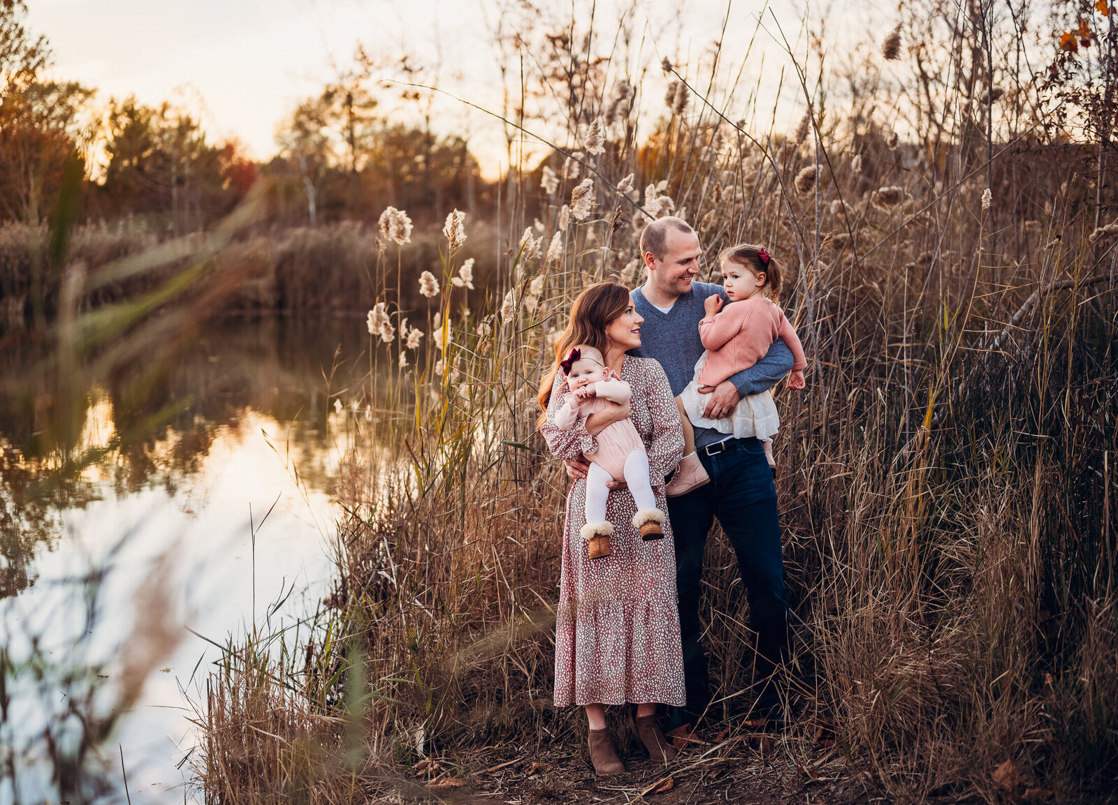 Family photography session outside at sunset