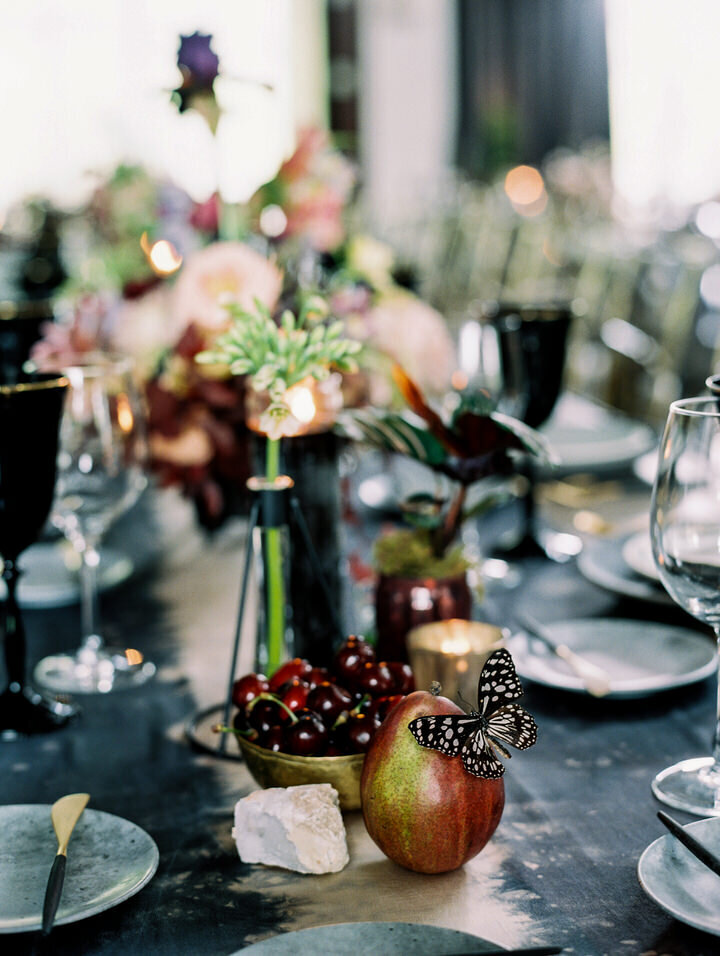 table decorations for a non traditional wedding at aspen meadows resort