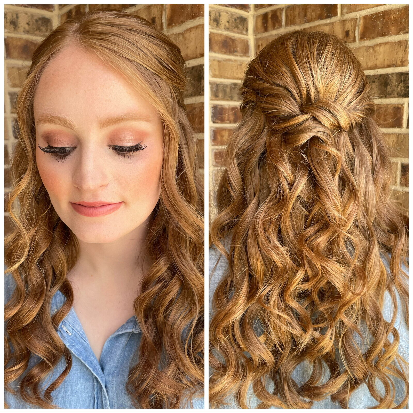 A woman in a white dress is getting her makeup done by an editorial bridal makeup artist, showcasing modern bridal makeup trends in a brightly lit room.
