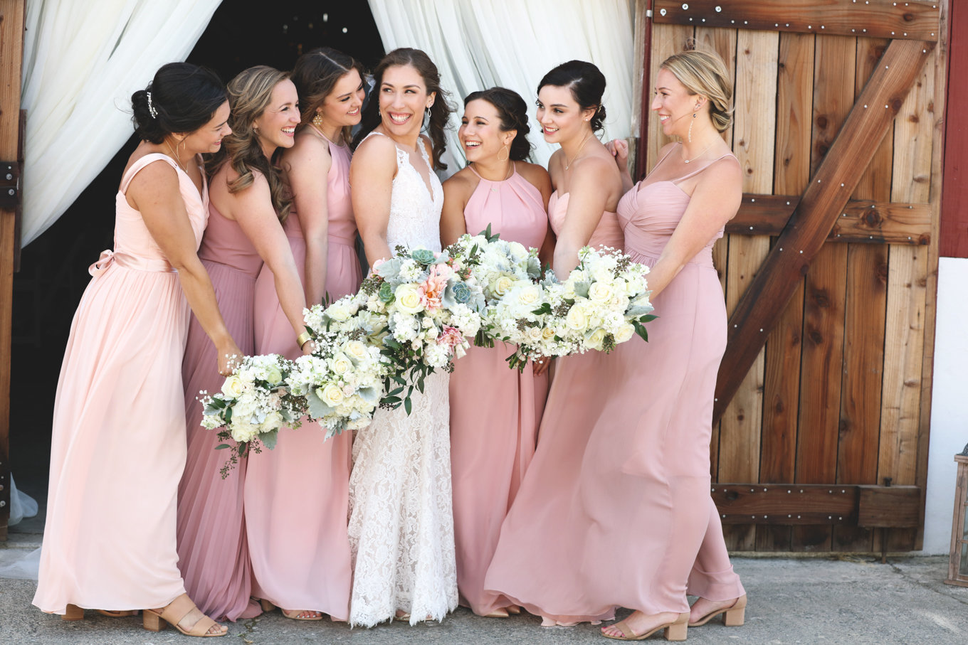 Bridal party at beautiful rustic wedding in northern california