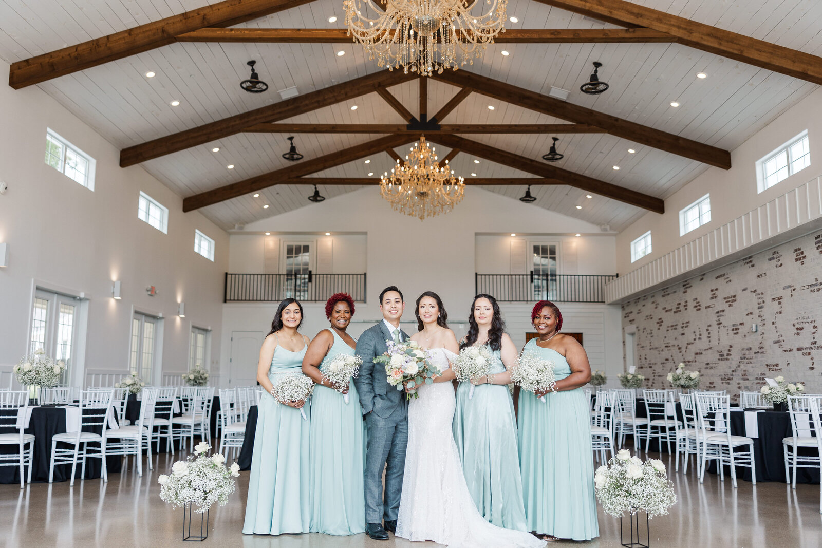 Bride and groom photography with bridesmaids