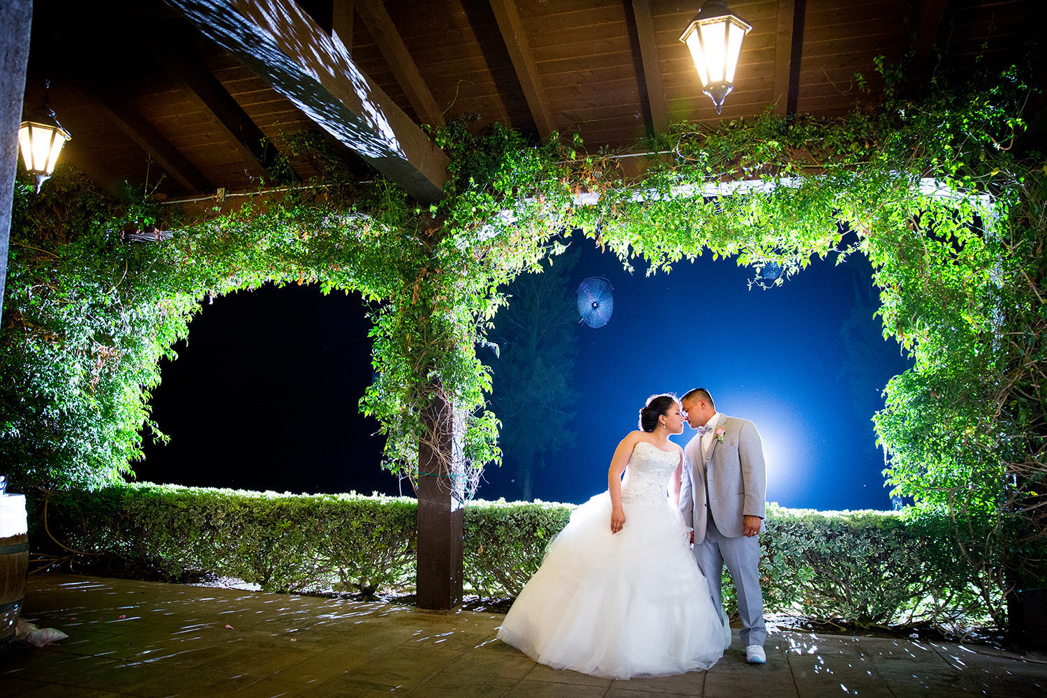 bride and groom night shot at wedgewood