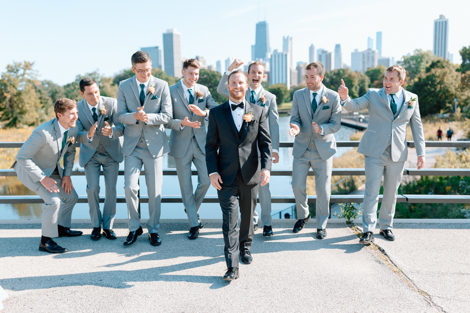 groomsmen cheering groom on