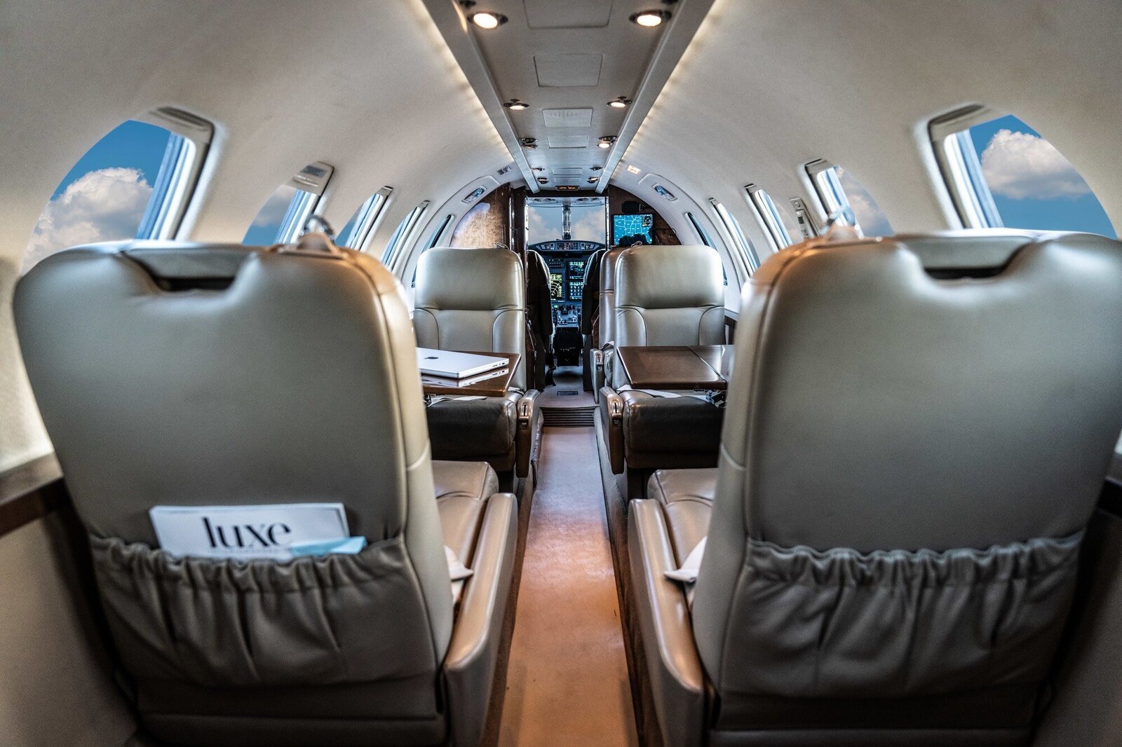 Interior of private jet for aircraft brokerage