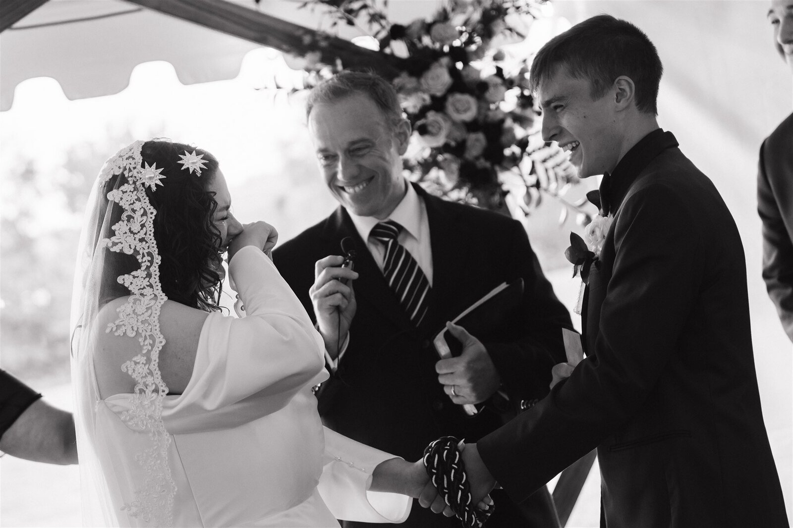 bride getting emotional at wedding ceremony 