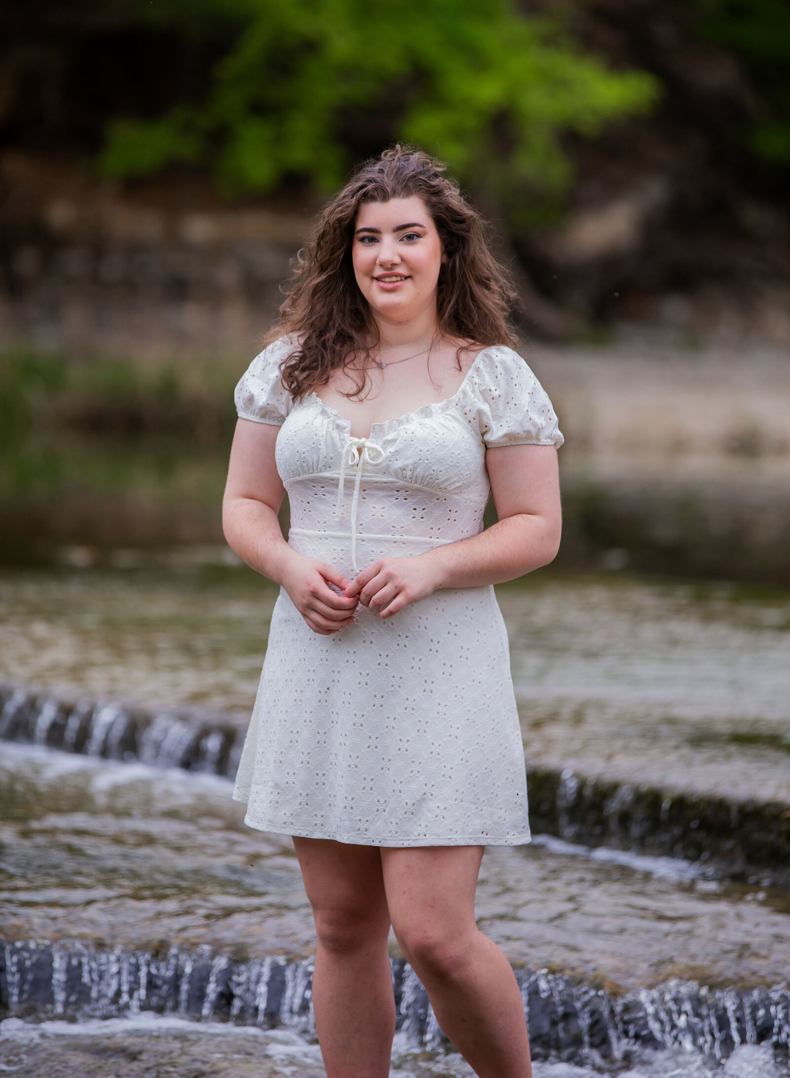 senior girl with waterfalls