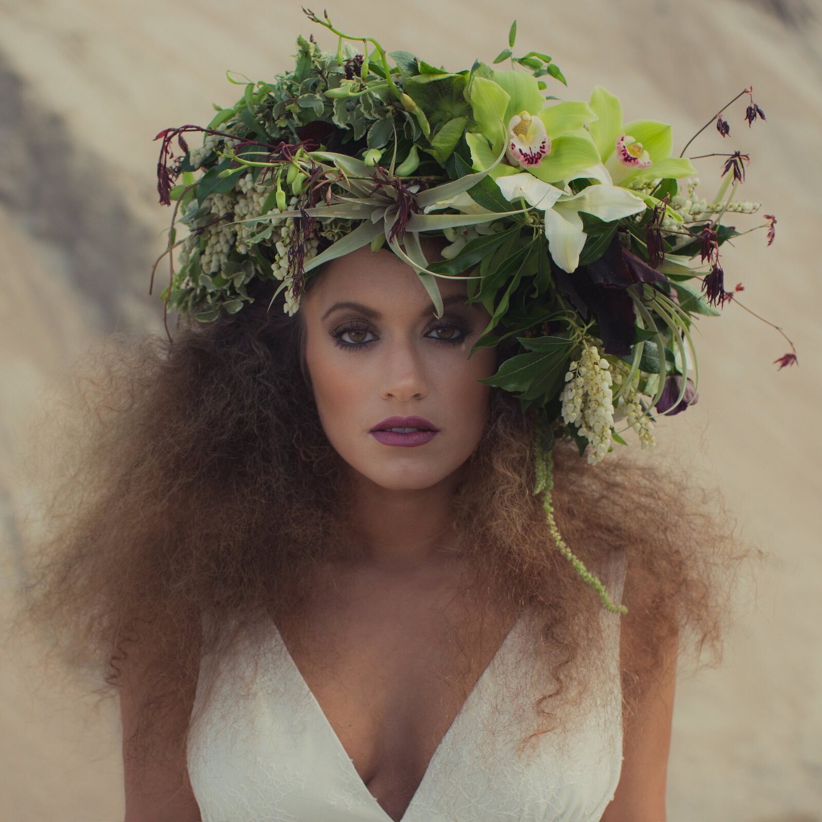 Makeup for a model with a flower crown on her head