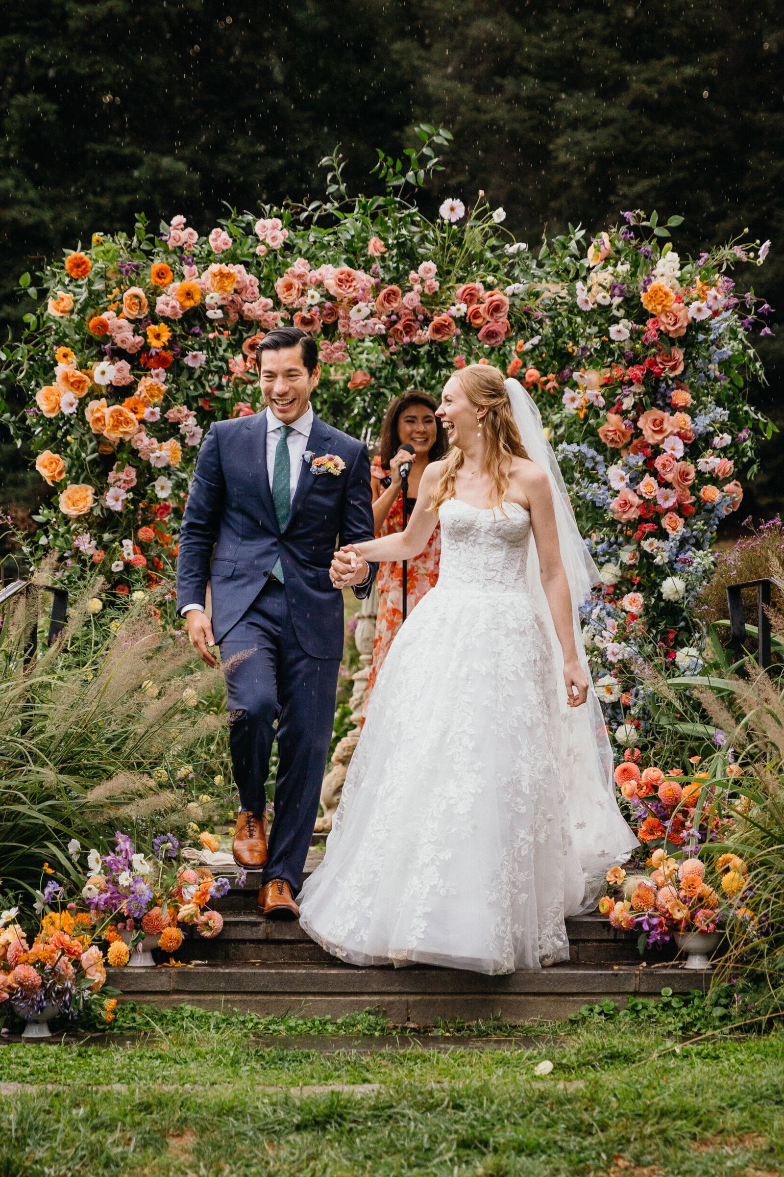 morris arboretum wedding ceremony with bold florals