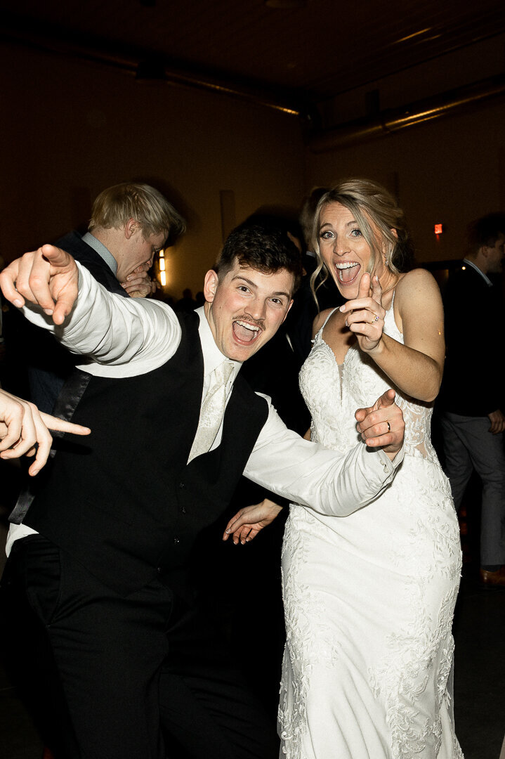 Wedding couple dancing at Eagles Ledge Venue in Madrid Iowa
