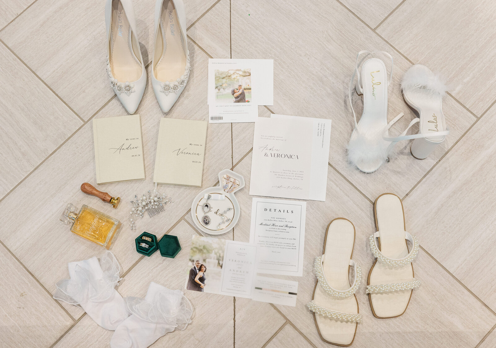 Bridal accessories flat lay