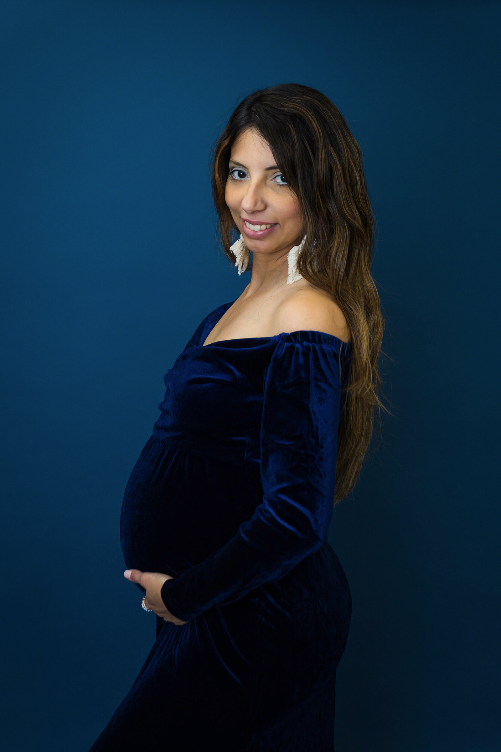 Royal Blue Velvet Maternity Dress