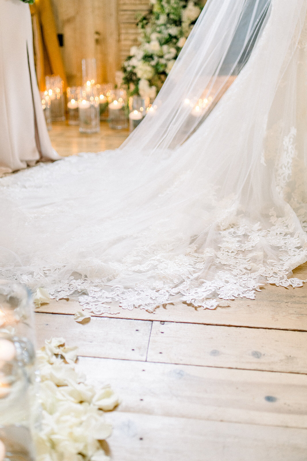 Brides Lace Train at Wedding Celebration at Union Hill, California