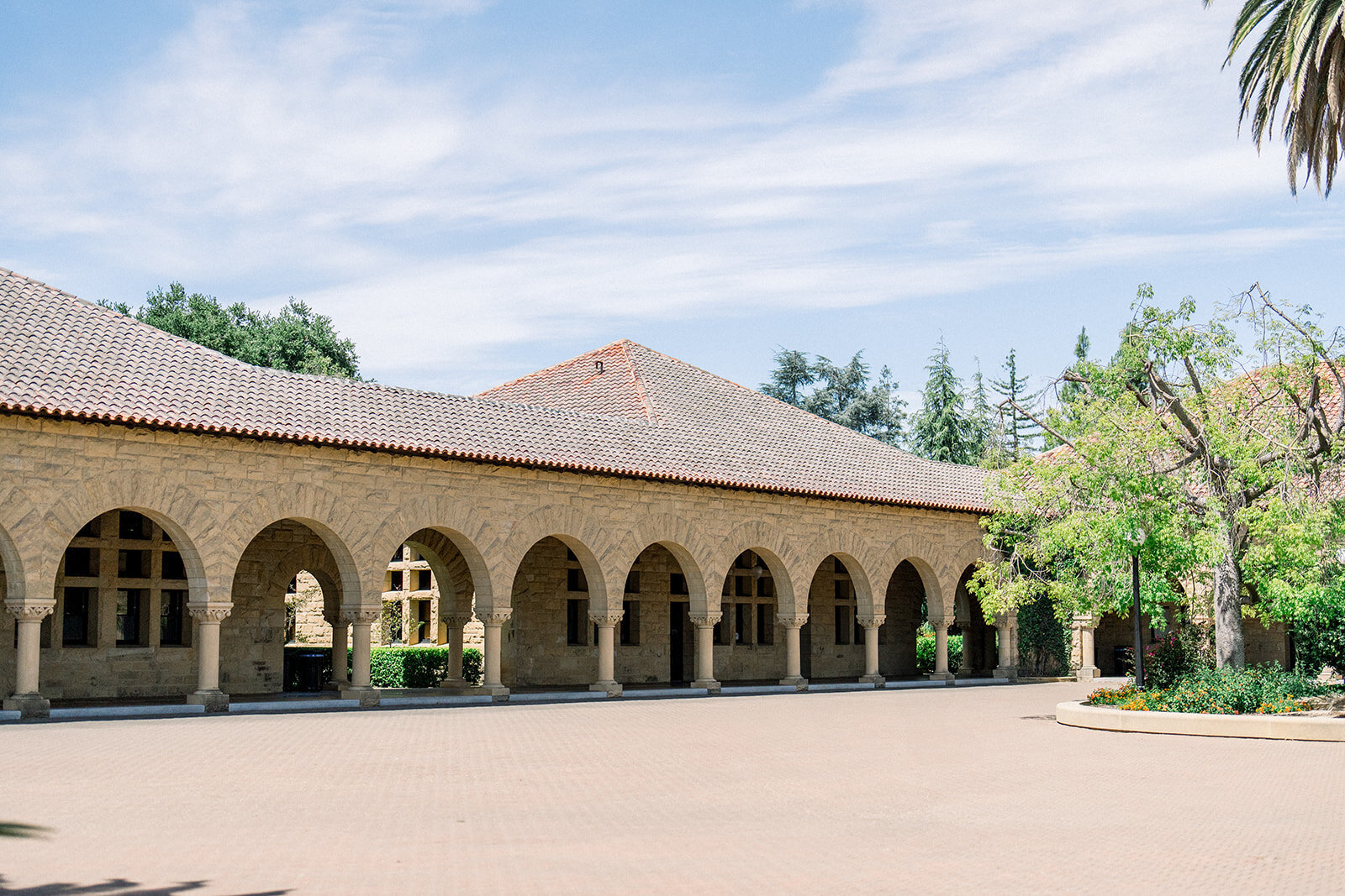 The picturesque grounds of Stanford University, providing a beautiful backdrop for the wedding ceremony and photos.