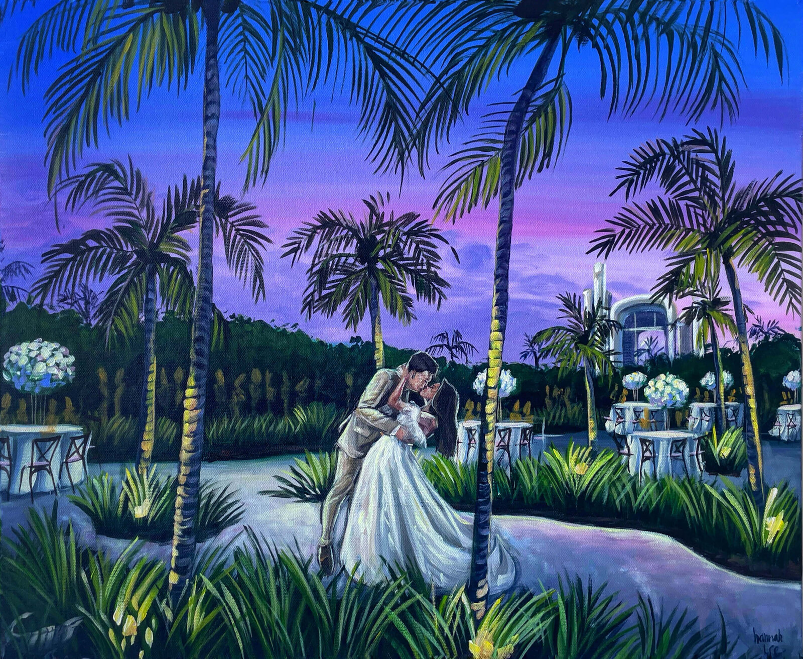 Live Wedding Painting of Riviera Maya destination wedding - outdoor wedding reception first dance - Nguyen-Oh