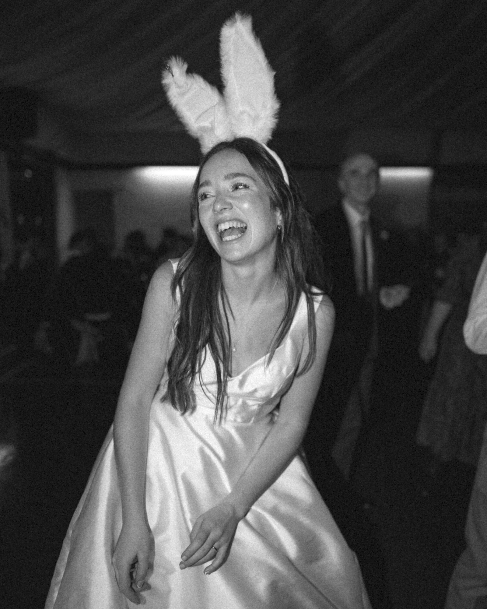 black and white bride with bunny ears