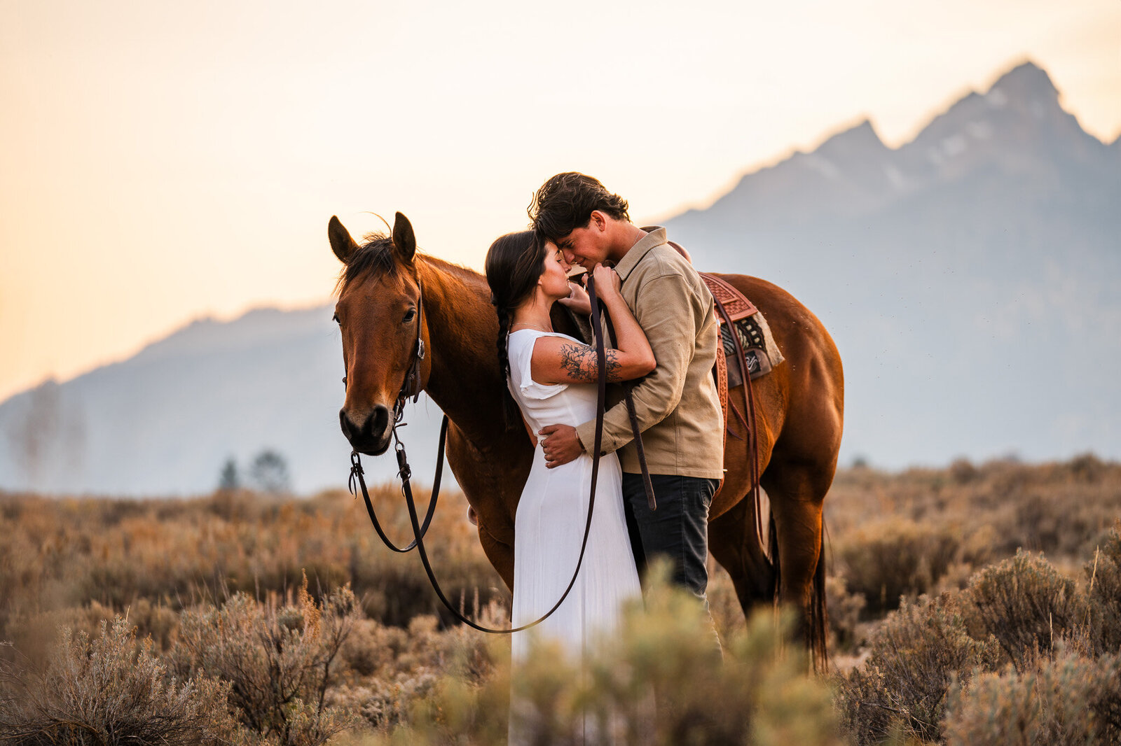 bride and groom in the mountains