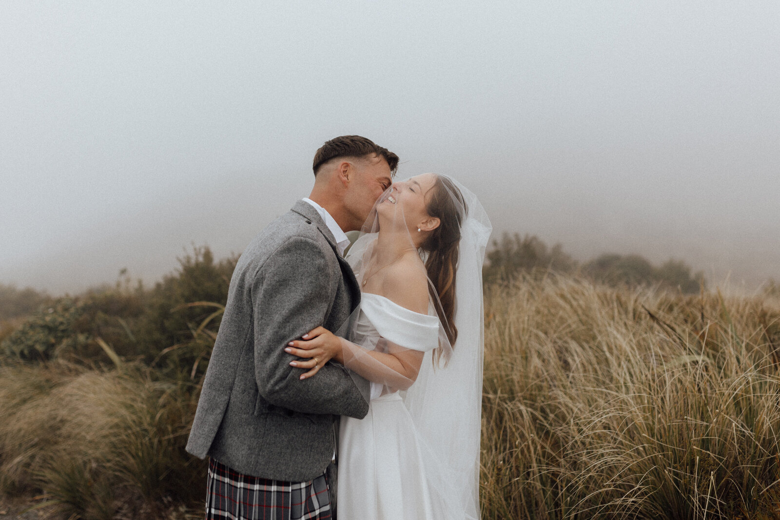 couple hiking elopement in mountain