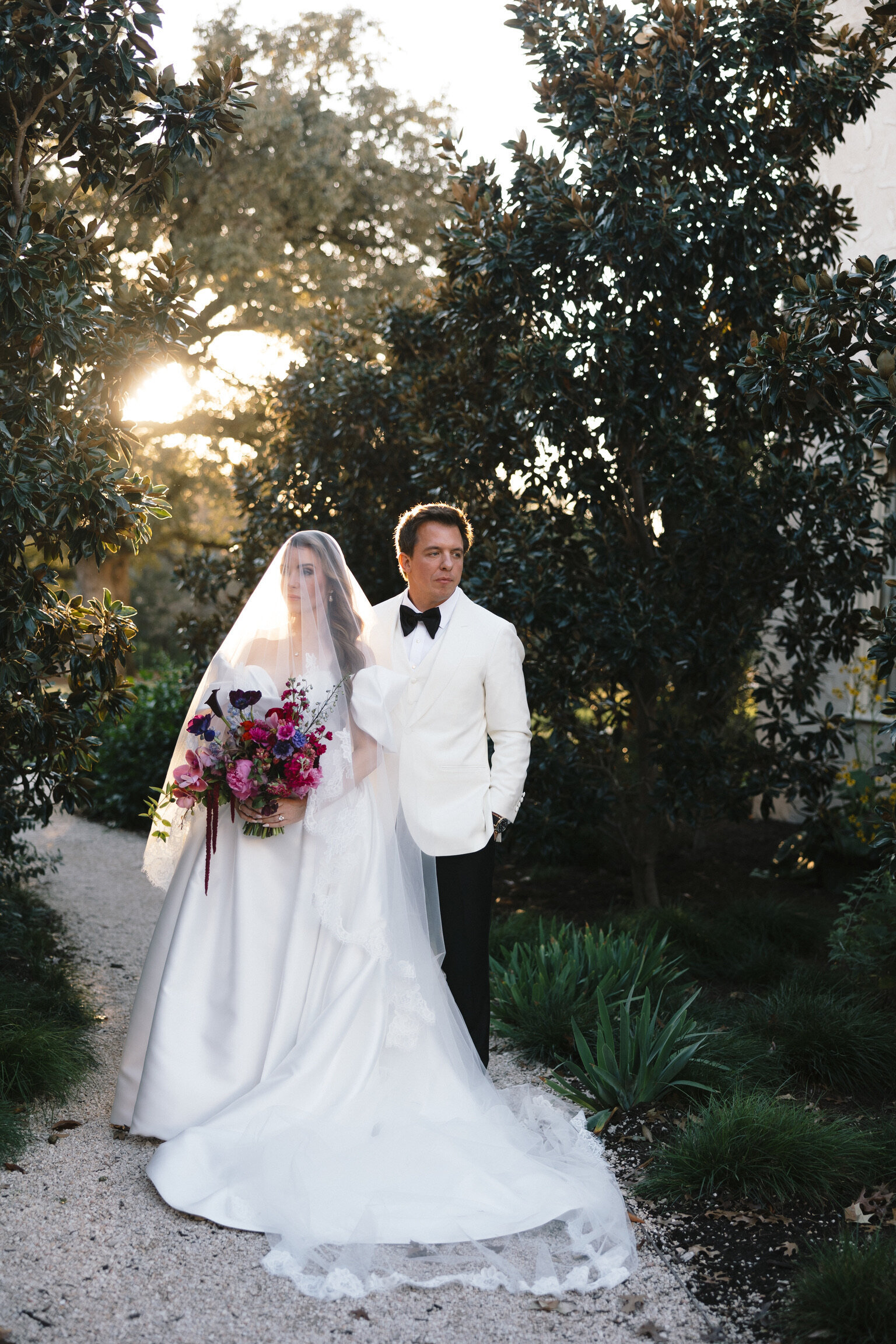 Bride wearing blusher veil