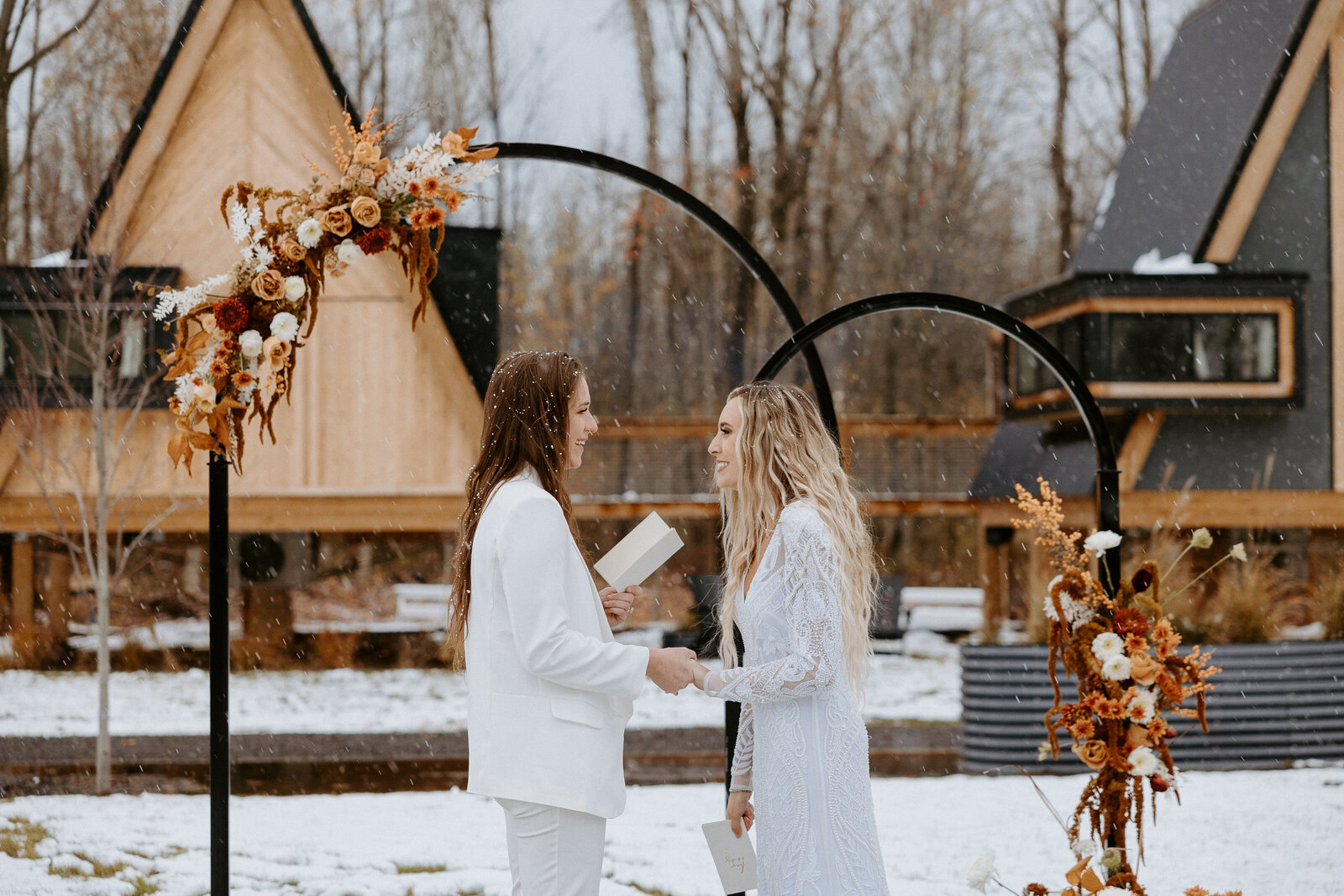 A frame cabin elopement in the Finger Lakes region of New York showing a couple eloping at a cabin. Upstate NY elopement. Photography by Rock & Wander Photo Co.