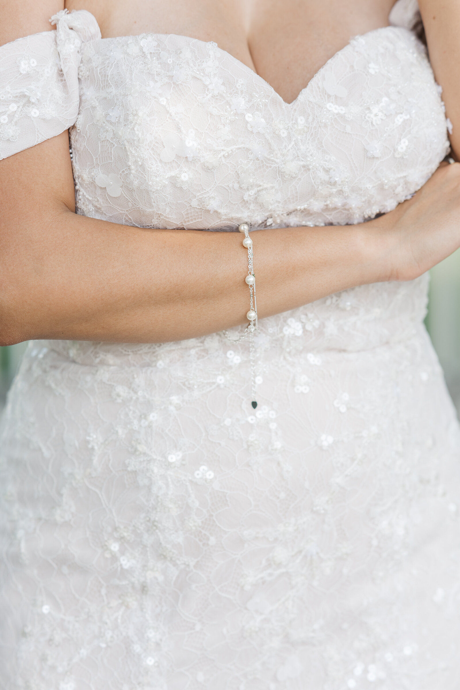 Bride wedding dress detail close up shot