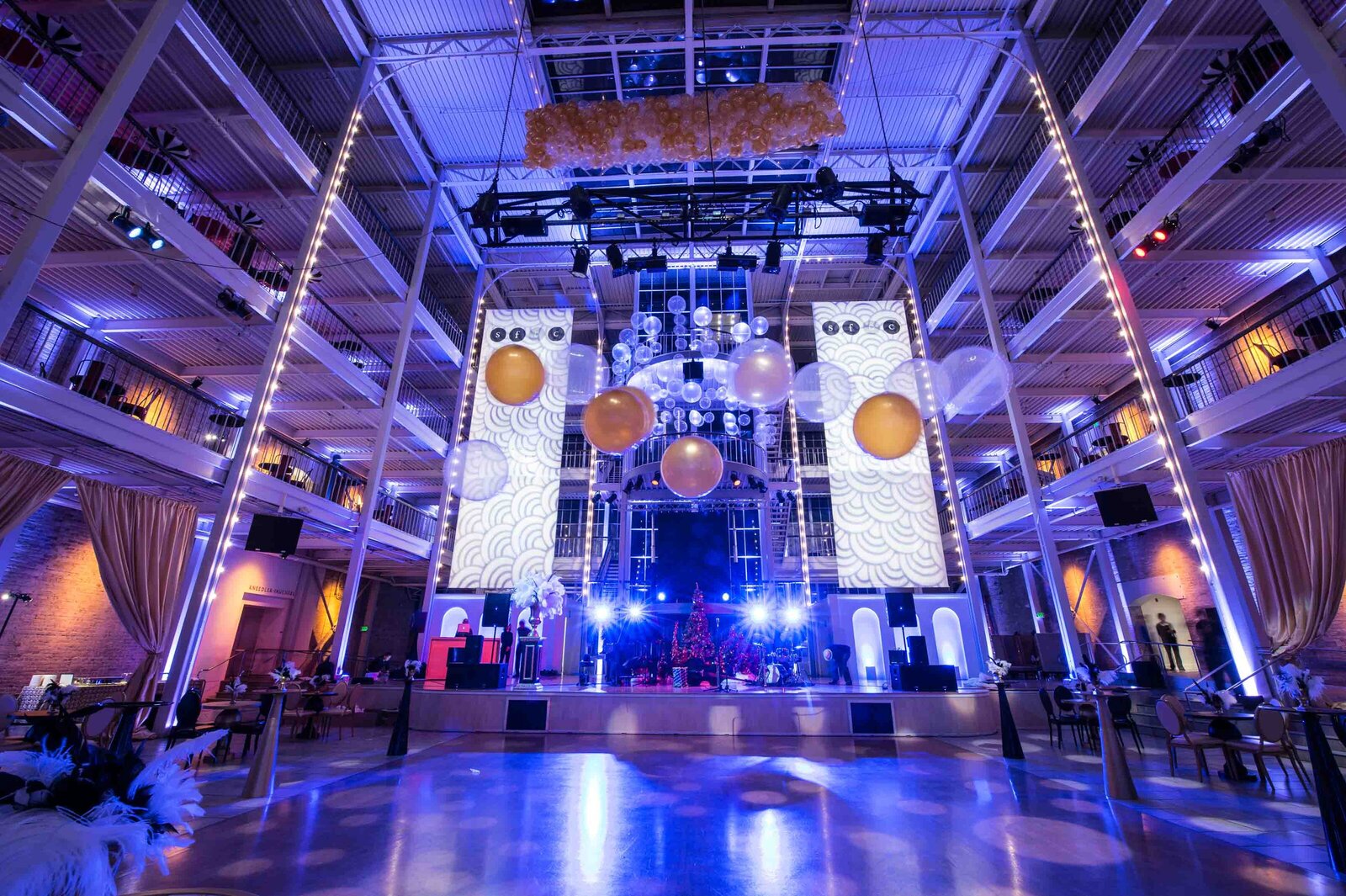 Holiday party room setup. -