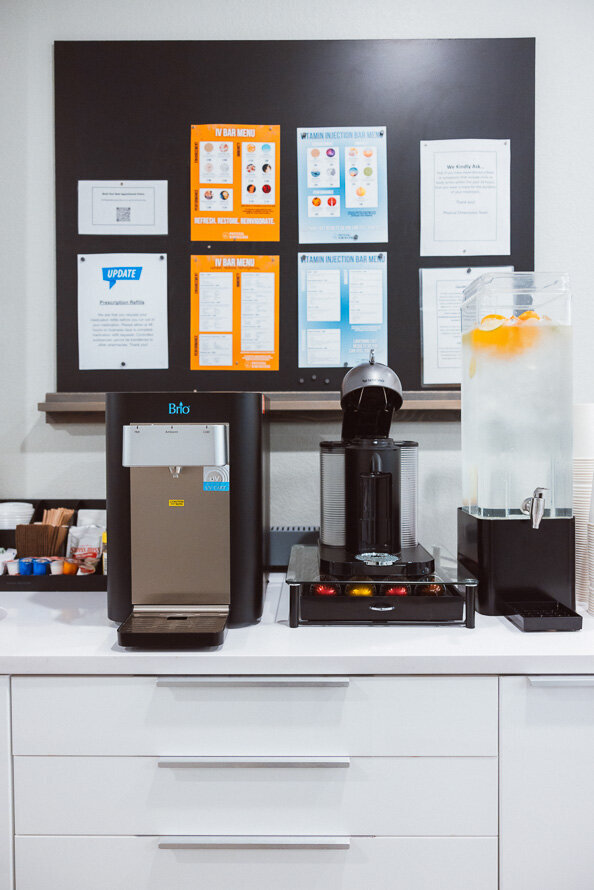 Coffee bar at Physical Dimensions in Englewood, Colorado.