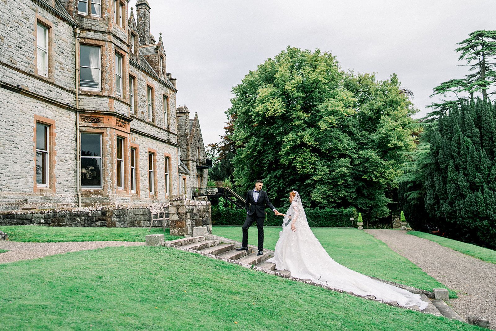 Bride and Groom’s Romantic Walk at Castle Leslie, Ireland