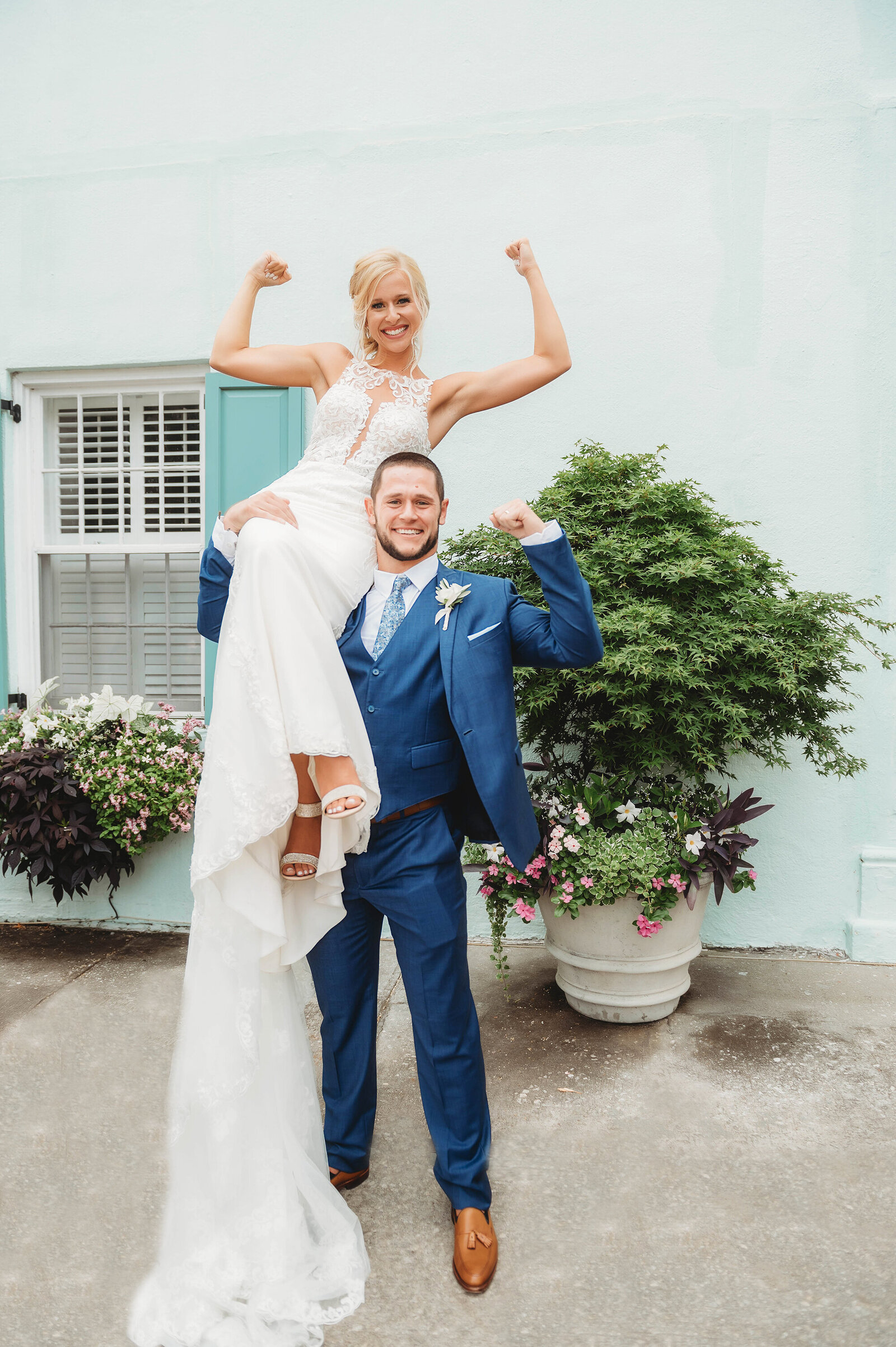 Newlyweds pose for Wedding Photos in Charleston, SC.