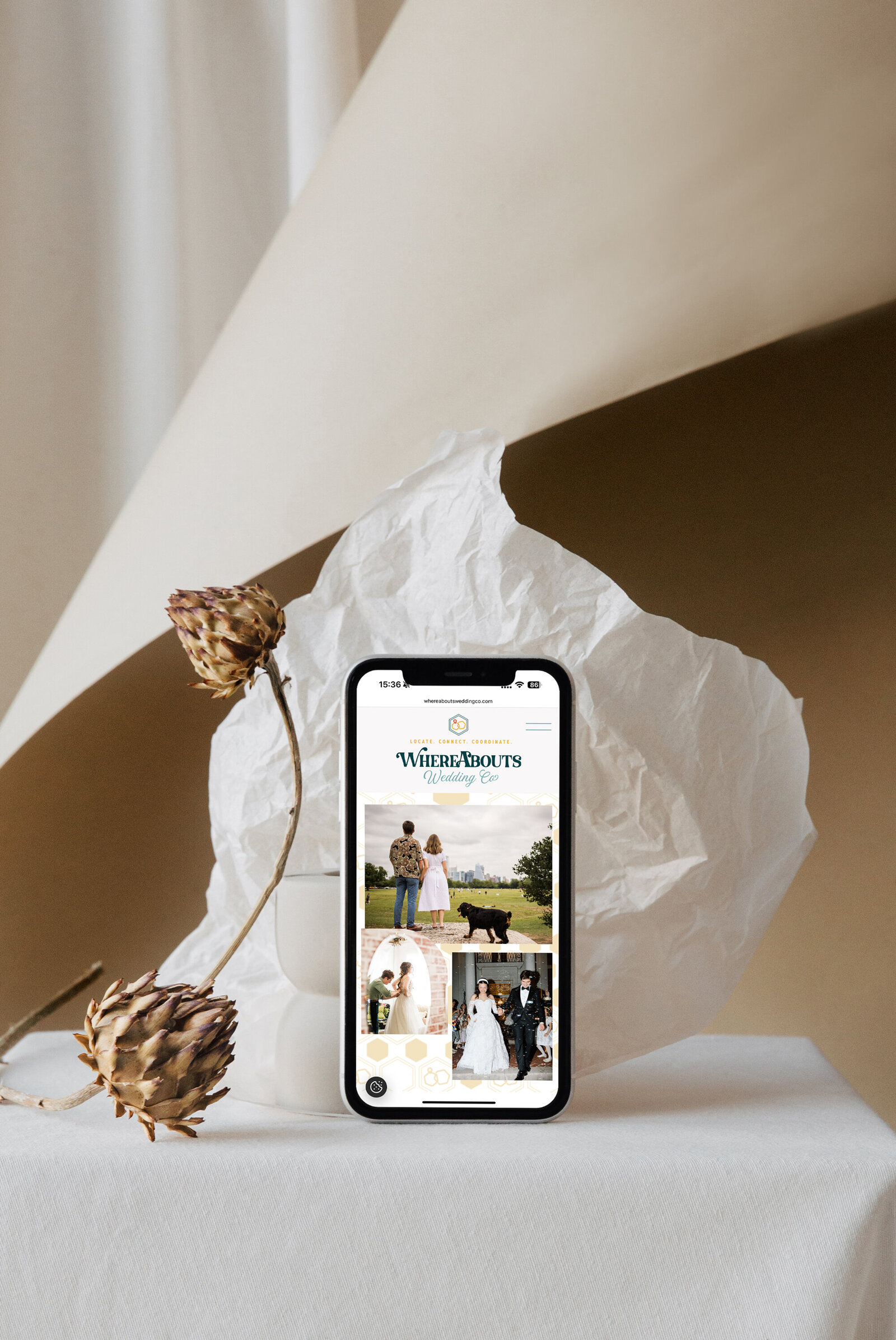 Custom website design for WhereAbouts Wedding Co, a wedding venue sourcing and coordination in Austin
