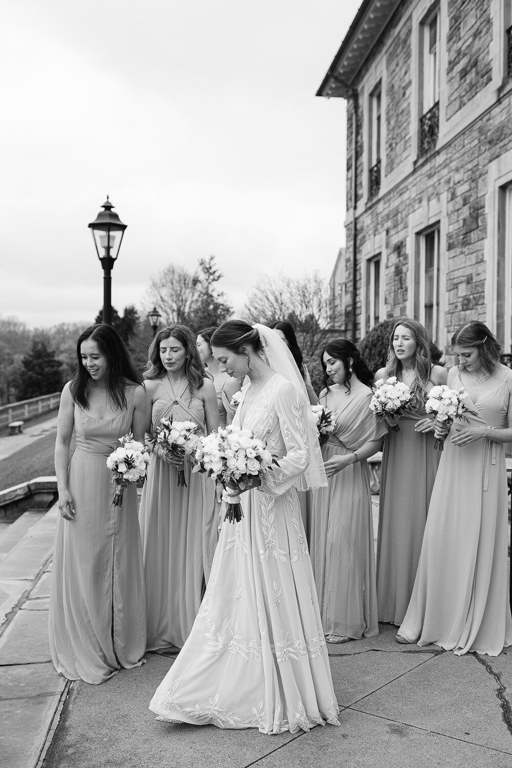 bride and bridesmaids in a casual group