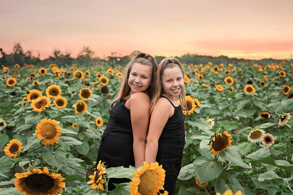 East Brunswick NJ Family Photographer Johnsons Locust Hall Farm Sunflowers Sisters