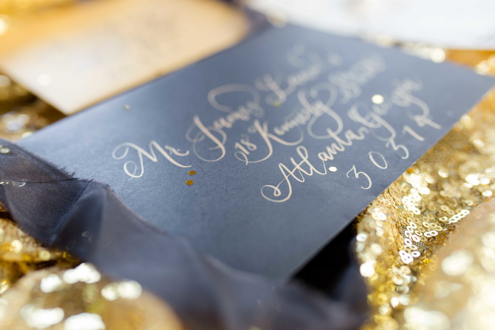 Great gatsby black and gold wedding invitations at Parterre