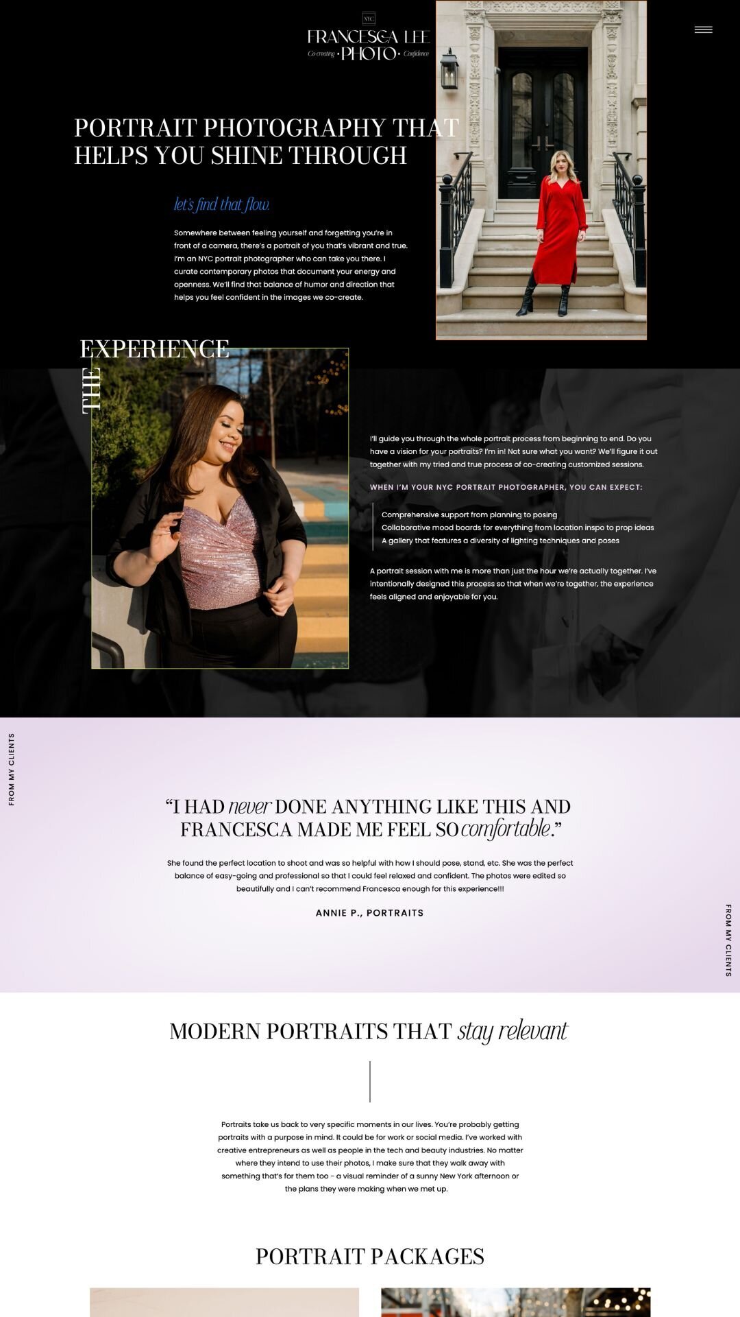 Portraits page design for a photographer.