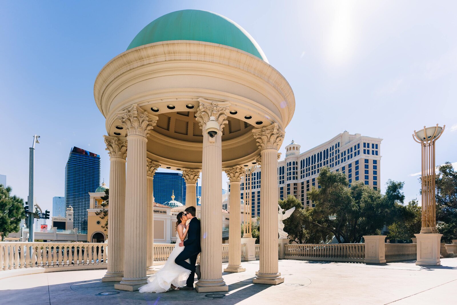 Newlywed couple sharing an intimate moment during their Las Vegas Wedding.