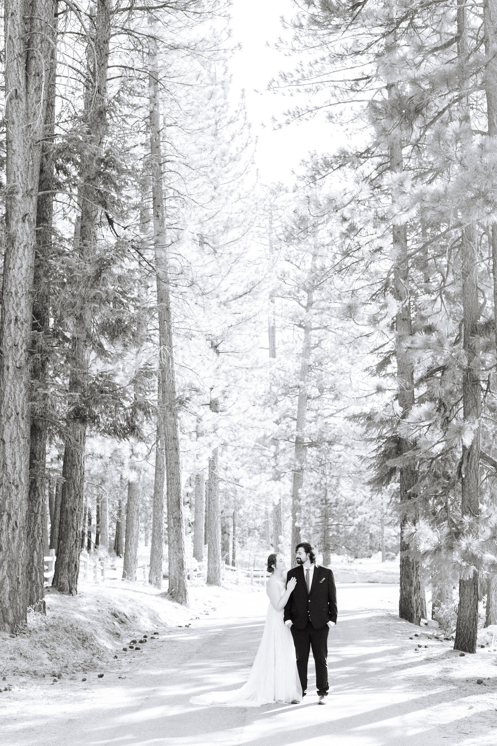 A couple celebrates their intimate elopement at a cabin at Big Bear Lake, California.