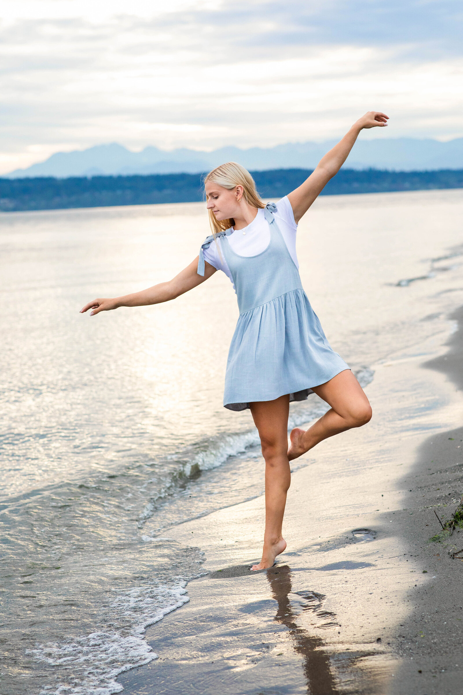 Senior Girl ballet in the water Discovery Park Seattle