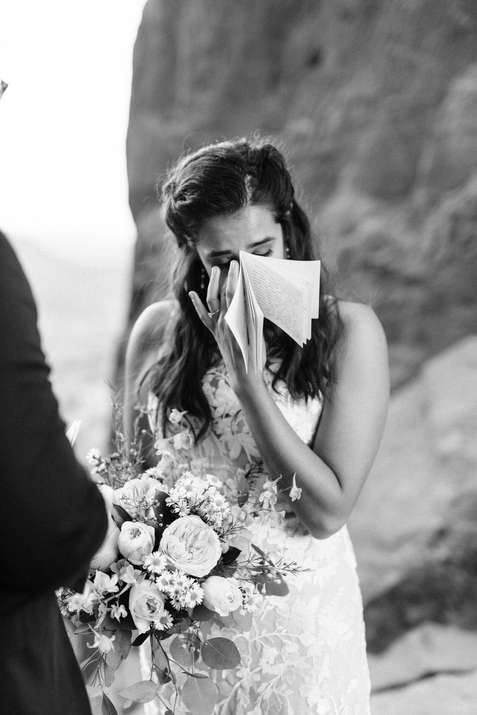sedona bride cries reading vows